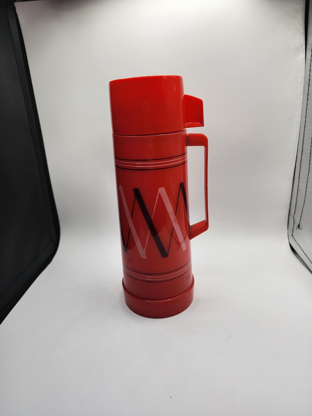 Vintage 1970's Alladin Red Insulated Thermos with Zigzag Design